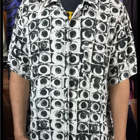 Black and White Patterned Men's Shirt - Picture 1 of 5